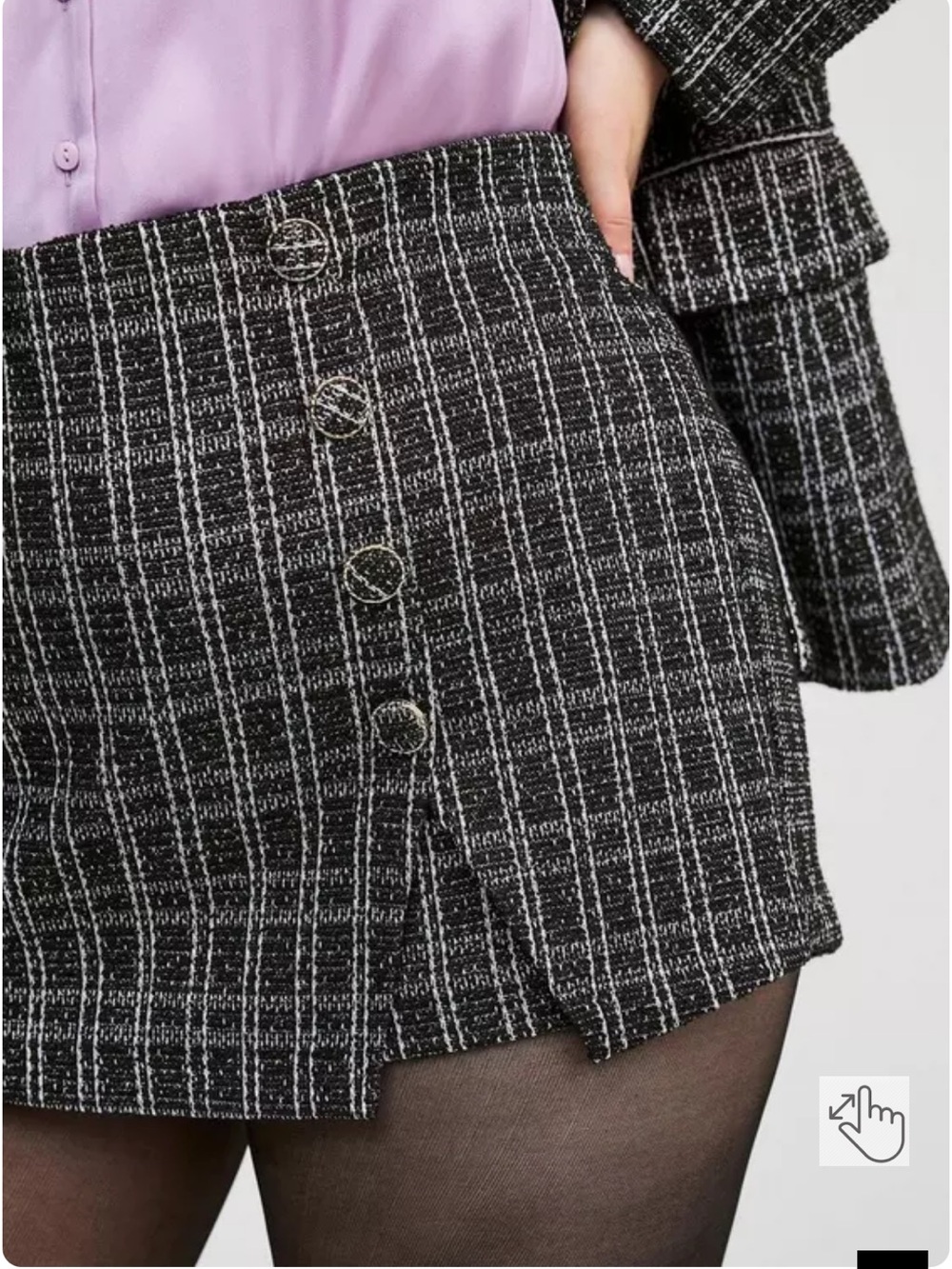 torrid Black & White Plaid Tweed Mini Skort with Side Buttons - Picture 6 of 12